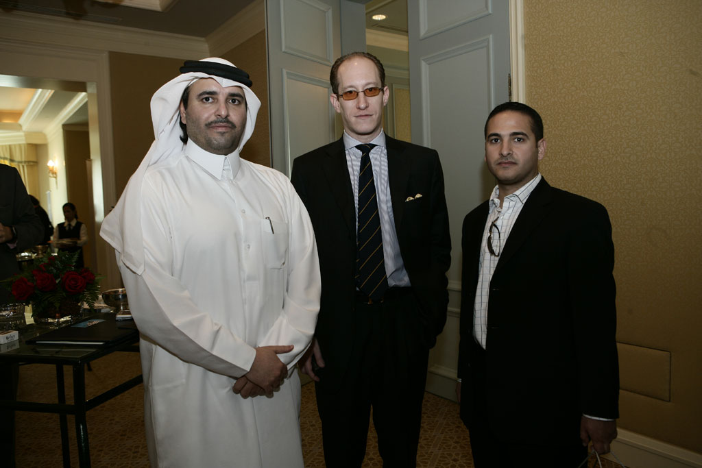 Sheikh Fahad bin Jassim Al Thani (far left) with members of the press